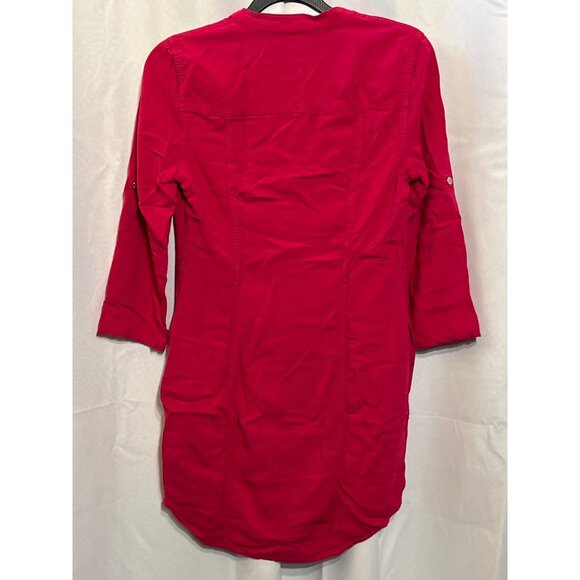Guess Womens Pink Button-Up Tunic Shirt Dress With 3/4 Sleeves & Chest Pockets - Picture 2 of 10